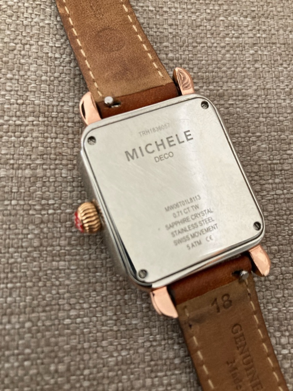 Michele Deco Madison Rose Gold-Tone Diamond Accent Square Watch - Picture 2 of 8